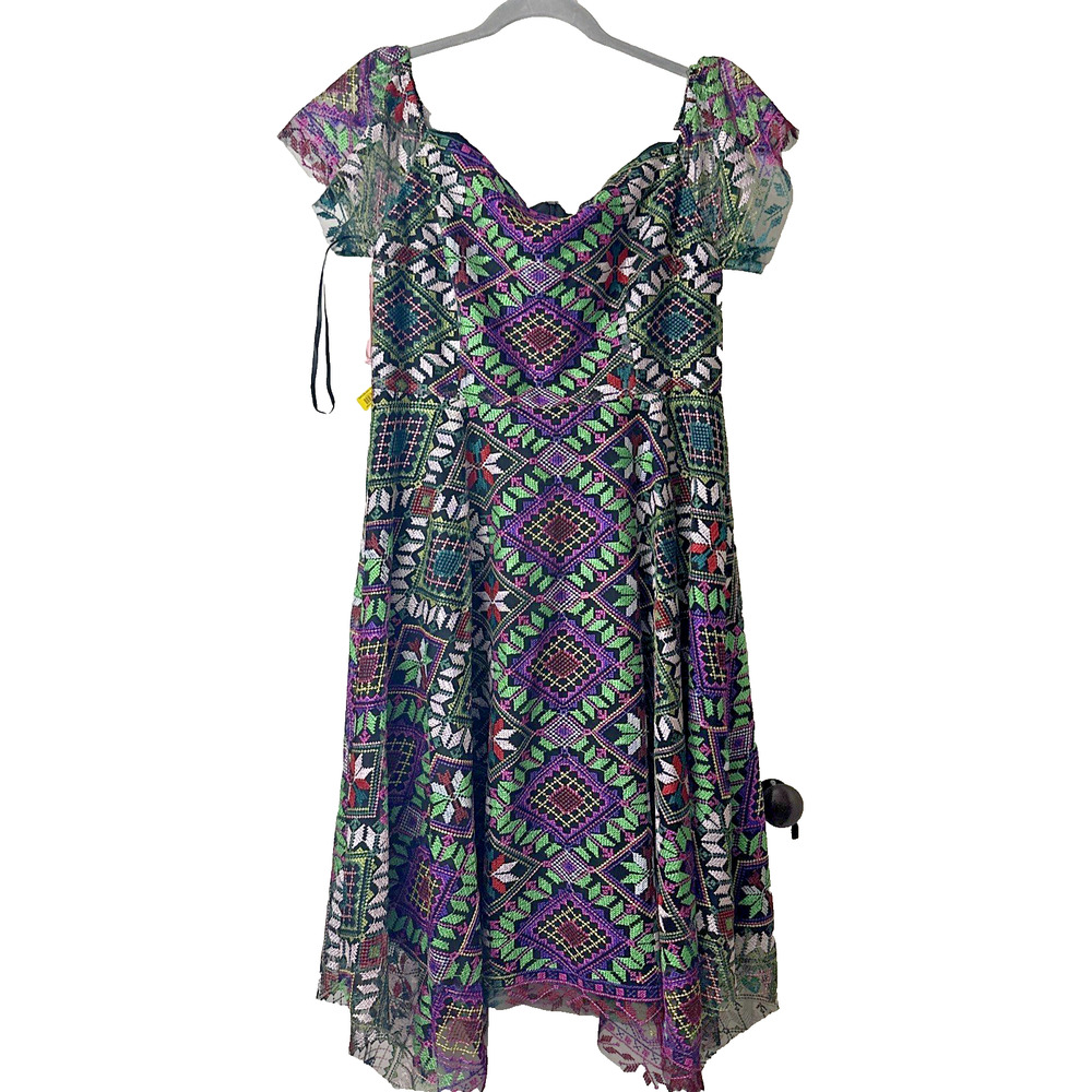 Alex Marie Veronica Embroidered Off-The-Shoulder Midi A-Line Dress Size 14 new